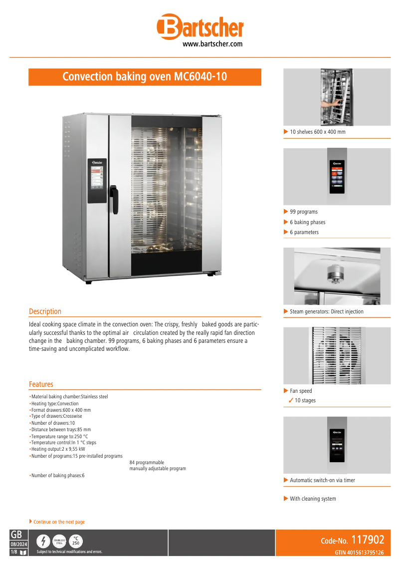 Página 1 del manual Ficha técnica Bartscher MC6040-10