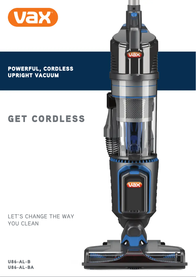 Page 1 de la notice Manuel utilisateur Vax Air Cordless U86-AL-BA
