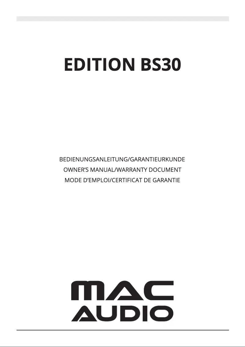 Page 1 de la notice Manuel utilisateur Mac Audio Edition BS 30