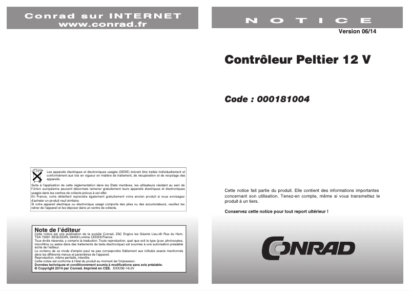 Page 1 de la notice Manuel utilisateur QuickCool QC-PC-C01H-100