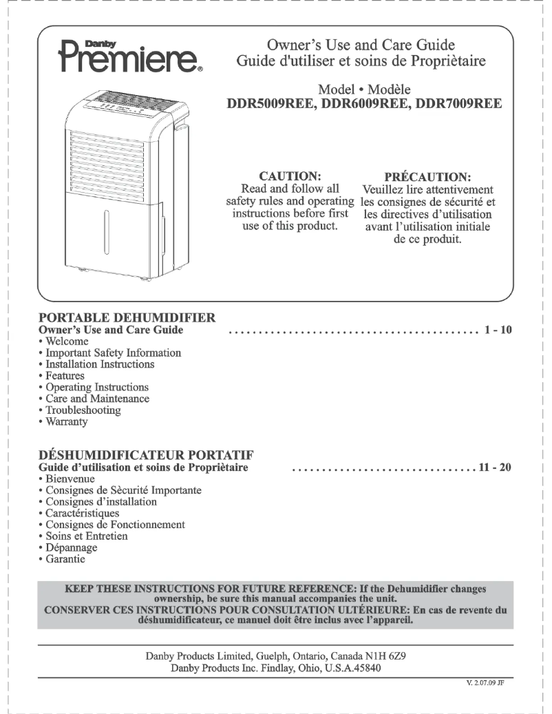 Page 1 de la notice Manuel utilisateur Danby DDR7009REE