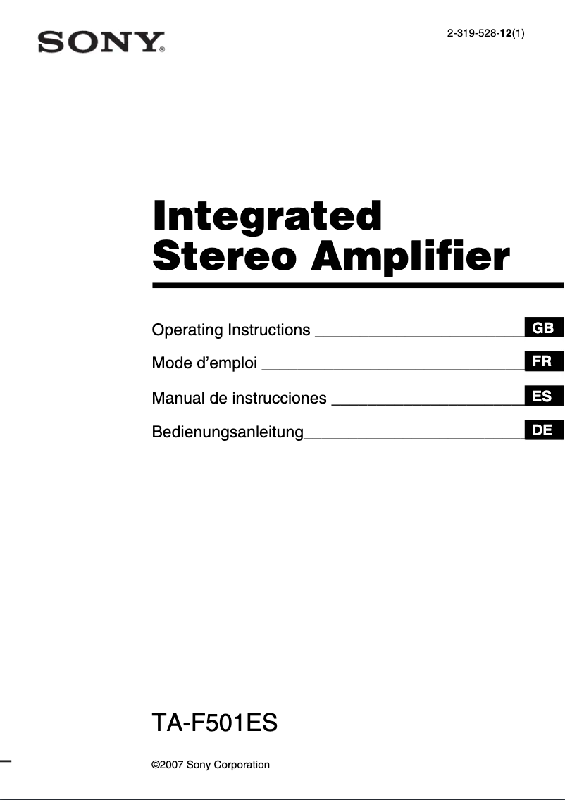 Page 1 de la notice Manuel utilisateur Sony TA-F501ES