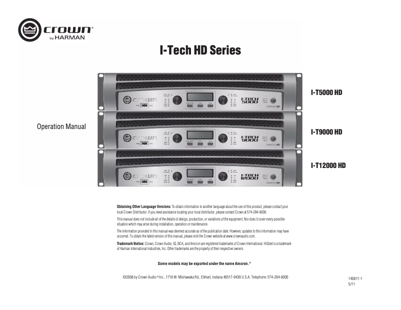 Page n°1 - Manuel utilisateur Crown I-Tech HD 9000HD