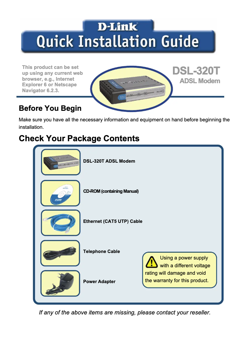Image de la première page du manuel de l'appareil DSL-320T
