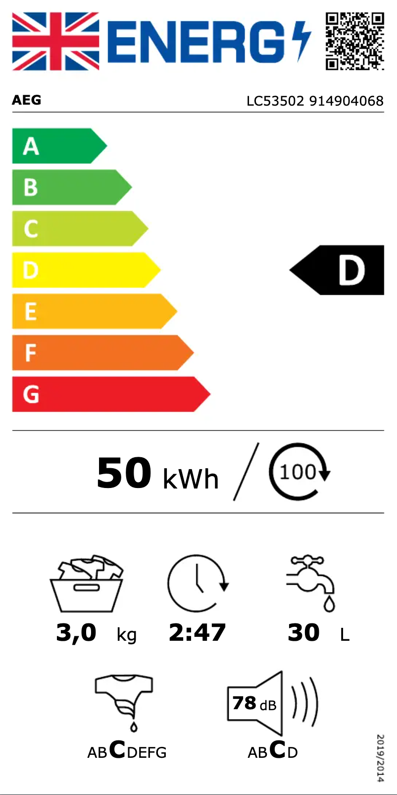 Página 1 del manual Etiqueta energética AEG LC53502