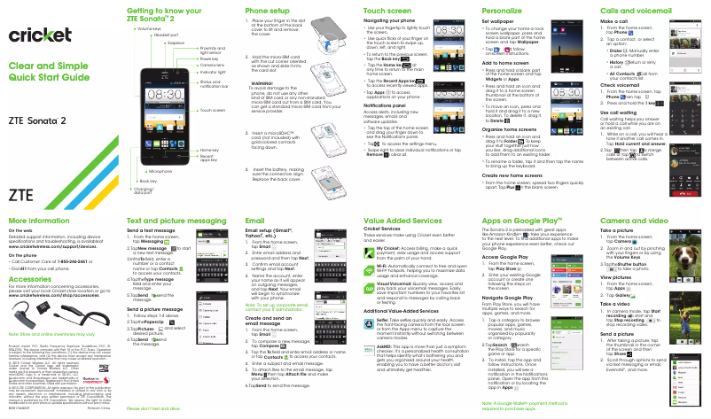 Page 1 de la notice Manuel utilisateur ZTE Sonata 2