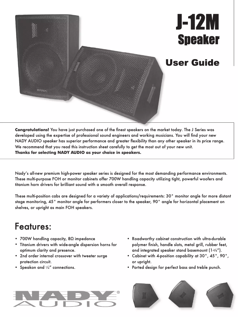 Page n°1 - Manuel utilisateur Nady Systems J-12M