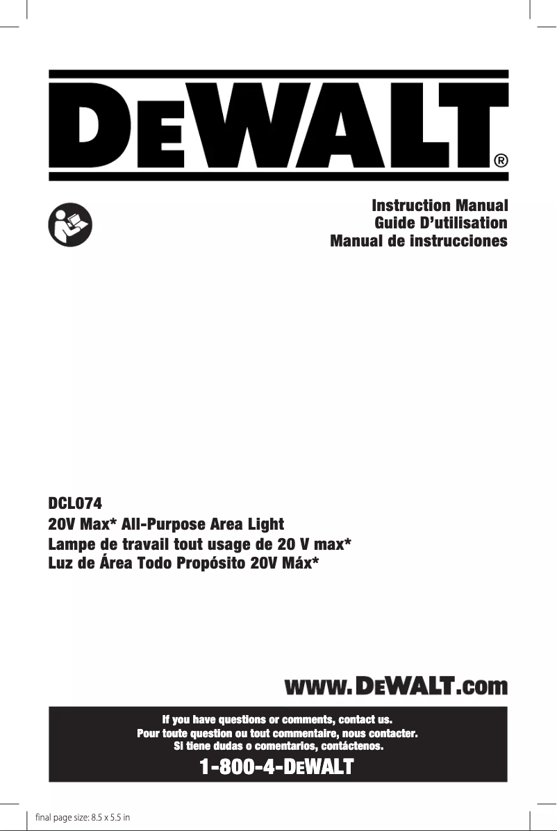 Page 1 de la notice Manuel utilisateur DeWalt DCL074