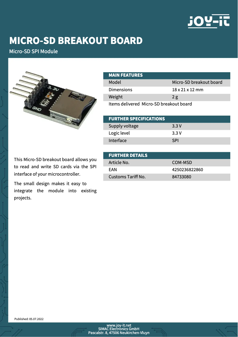Image de la première page du manuel de l'appareil COM-MSD