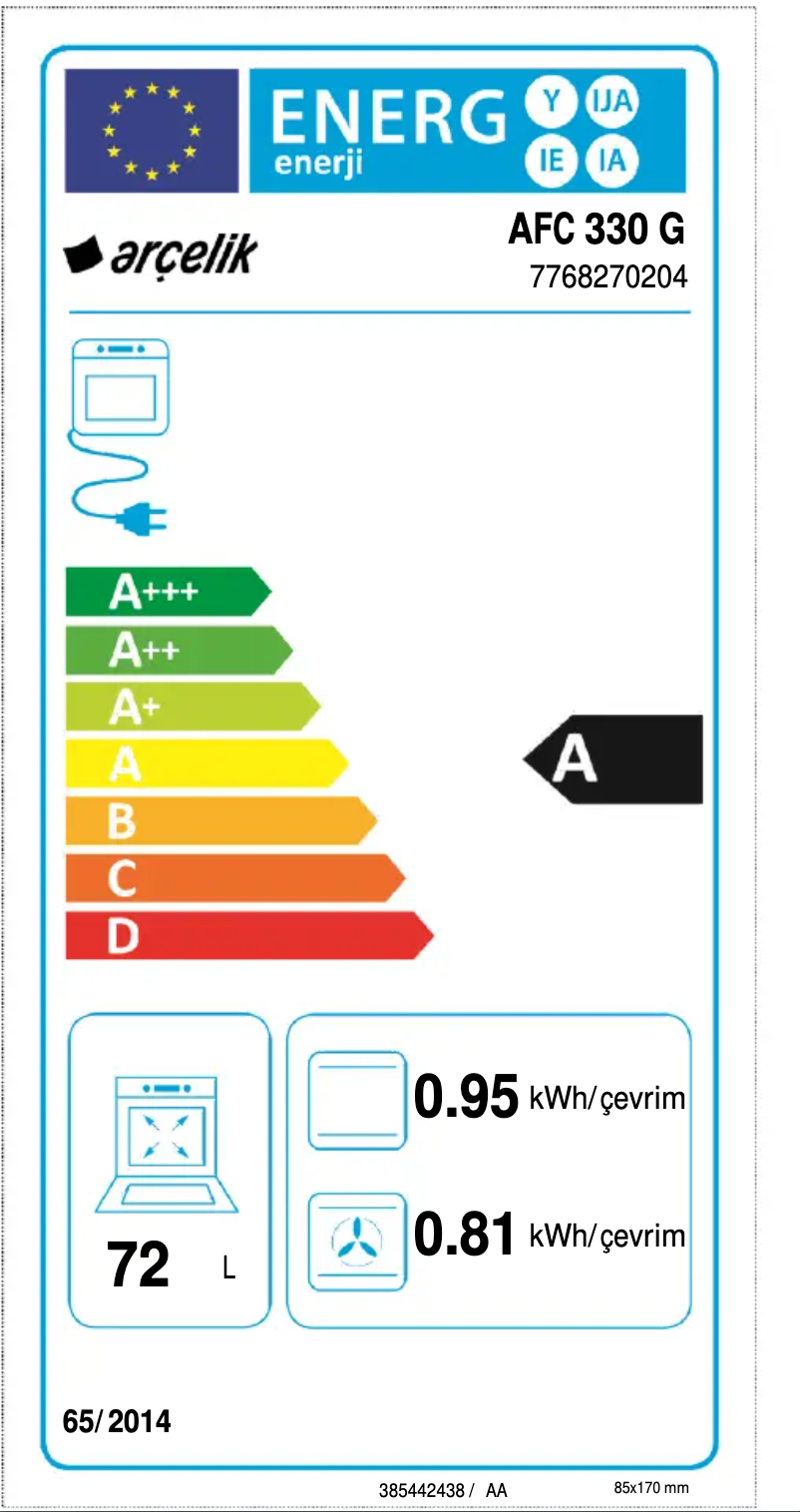 Page n°1 - Label énergétique Arçelik AFC 330 G