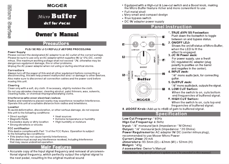 Page n°1 - Manuel utilisateur Mooer Micro Buffer