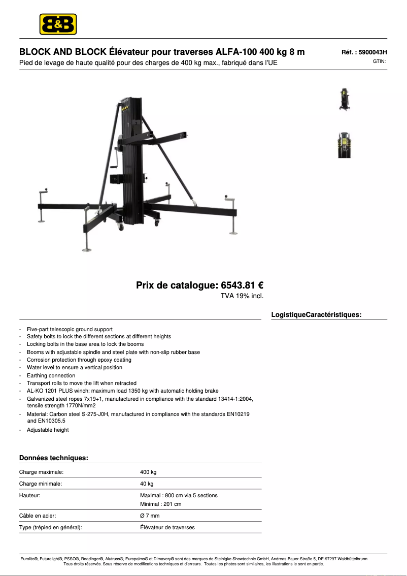 Page n°1 - Fiche technique Block & Block ALFA-100