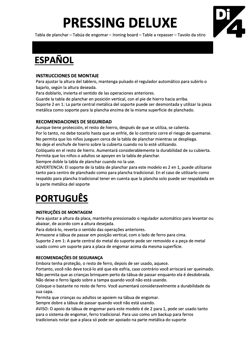 Page n°1 - Manuel utilisateur Di4 Pressing Deluxe