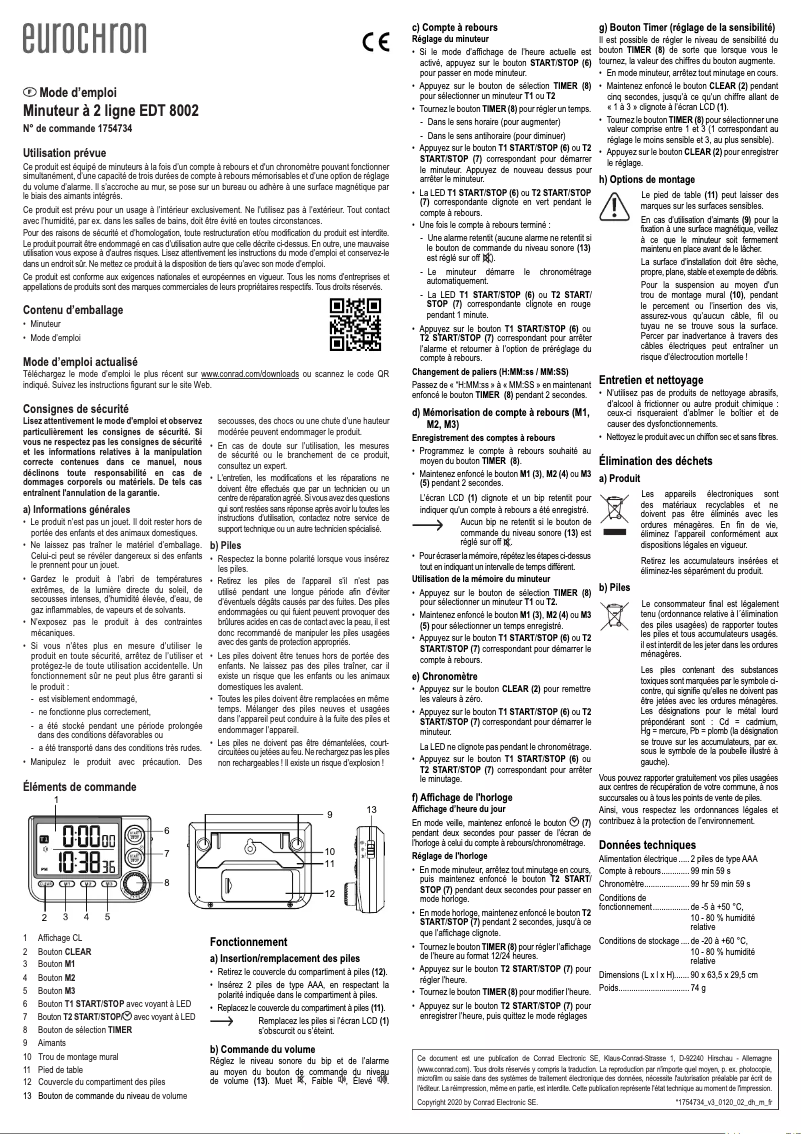 Page n°1 - Manuel utilisateur Eurochron EDT 8002