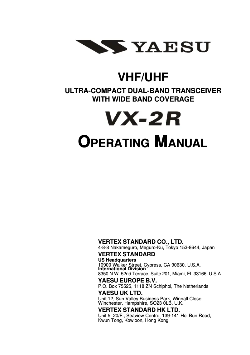 Page 1 de la notice Manuel utilisateur Yaesu VX-2R