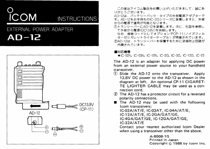 Page n°1 - Manuel utilisateur ICOM AD-12