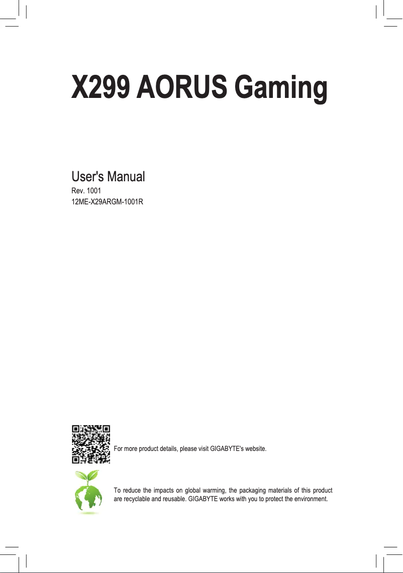 Page 1 de la notice Manuel utilisateur Gigabyte X299 Aorus Gaming