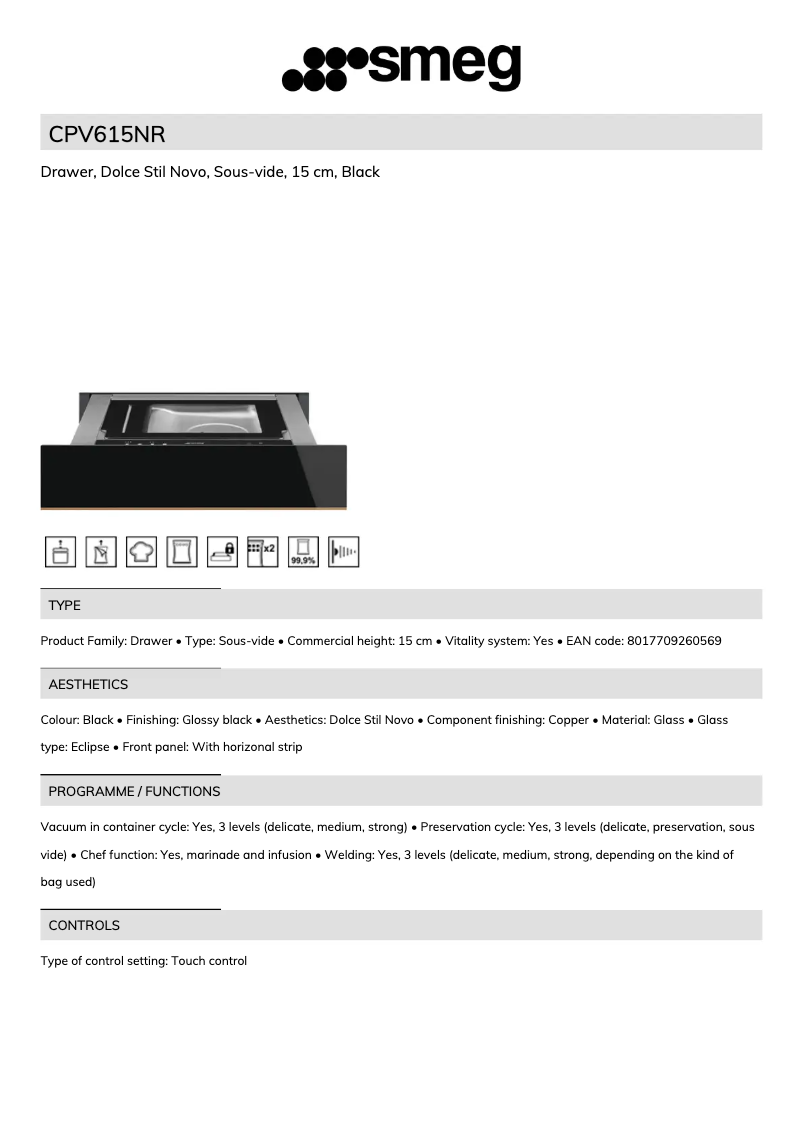 Page 1 de la notice Brochure Smeg CPV615NR