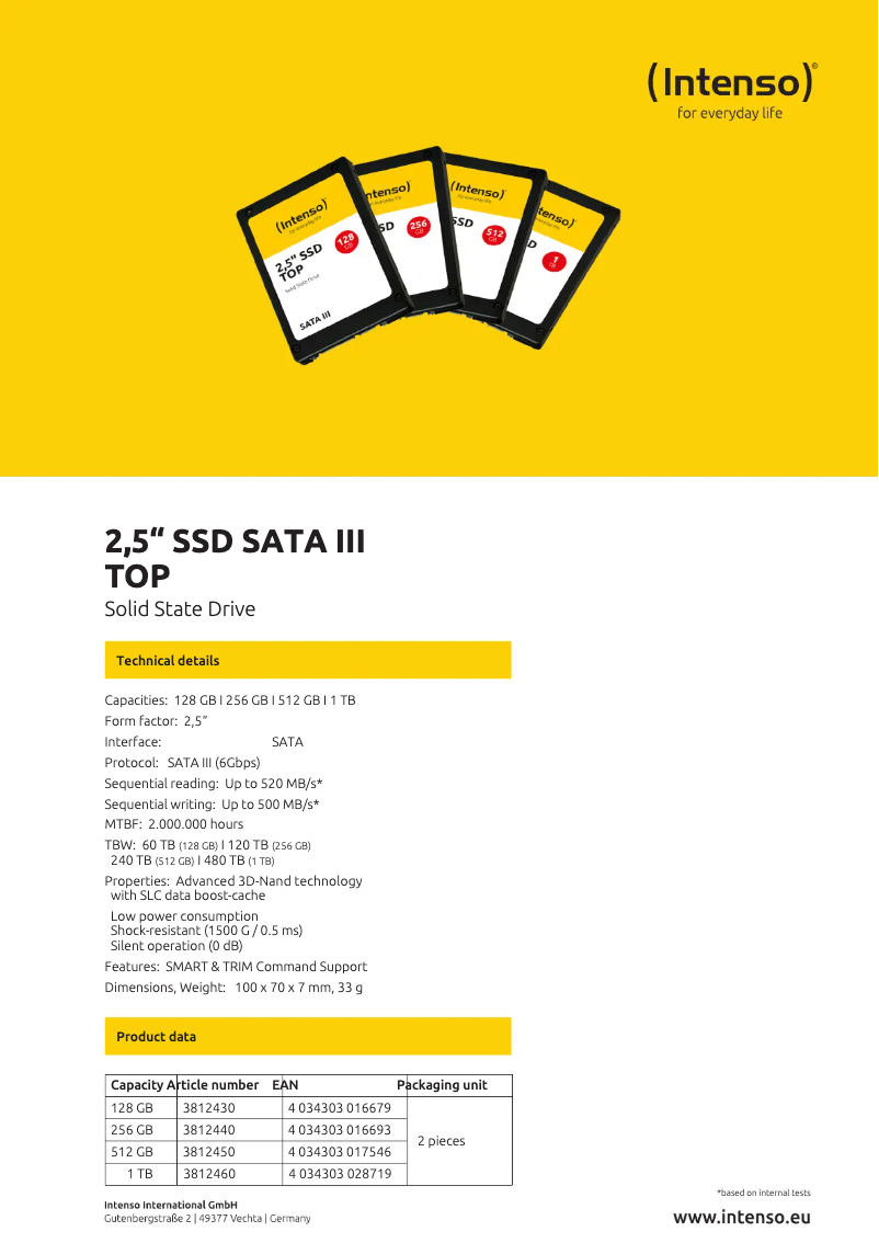 Image de la première page du manuel de l'appareil 2,5" SSD SATA III Top