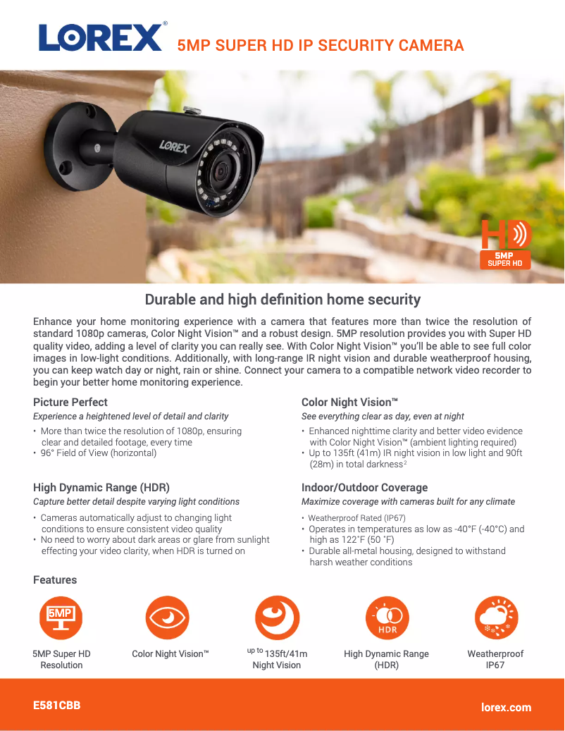 Página 1 del manual Ficha técnica Lorex E581CBB