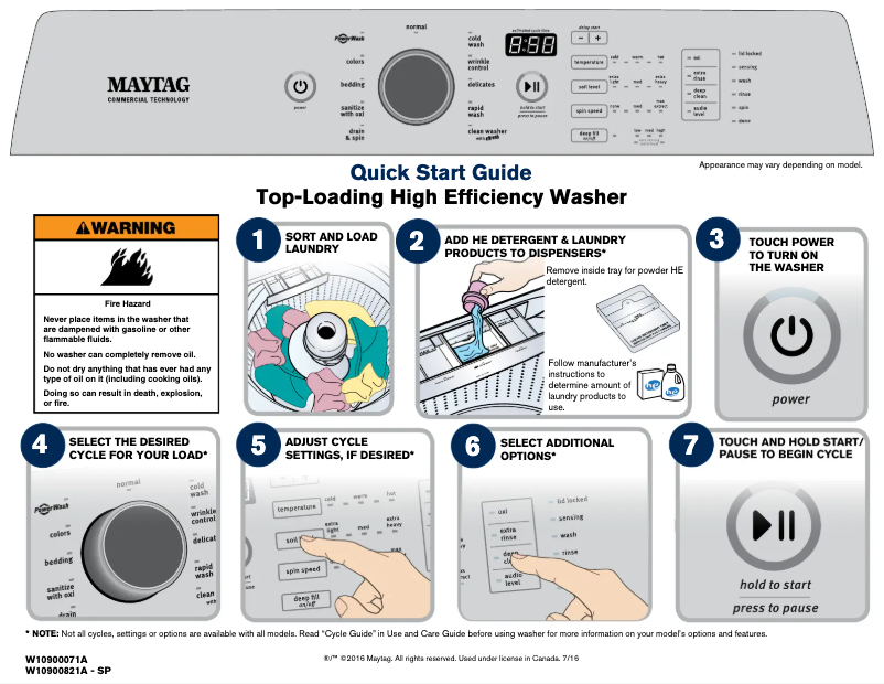 Page n°1 - Guide de démarrage rapide Maytag MVWB765FC