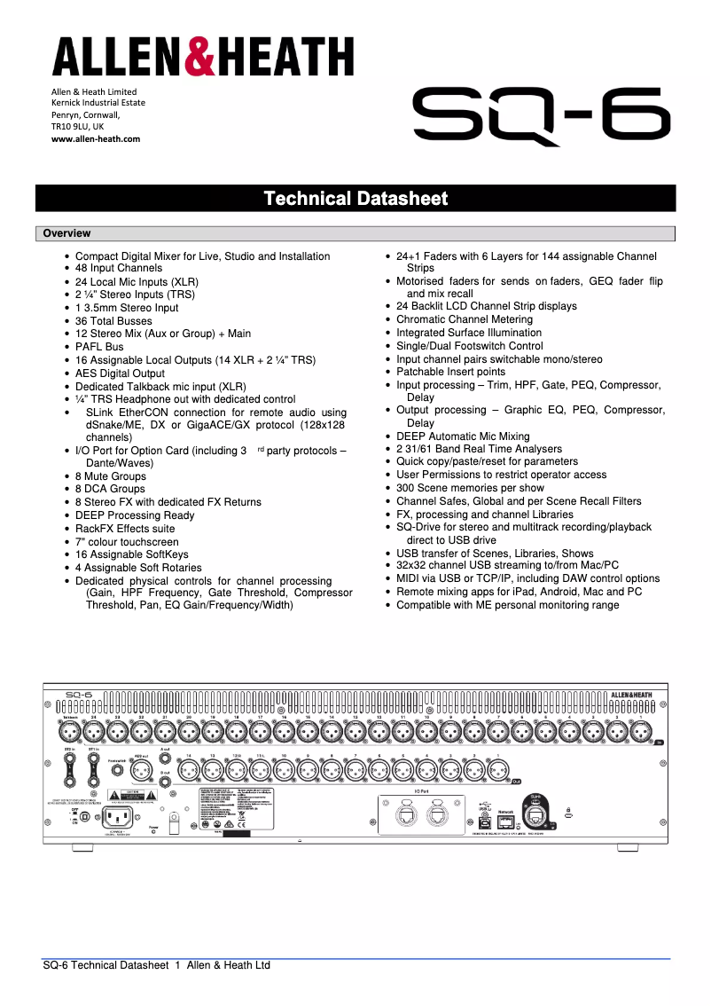 Page n°1 - Fiche technique Allen & Heath SQ-6