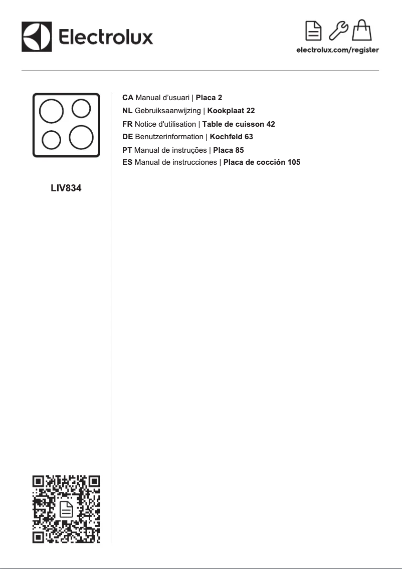 Página 1 del manual Ficha técnica Electrolux LIV834