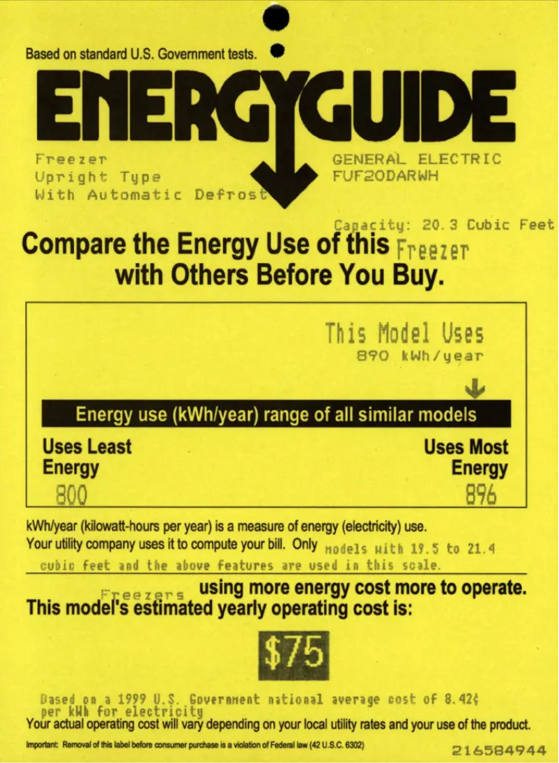 Page n°1 - Label énergétique GE FUF20DARWH