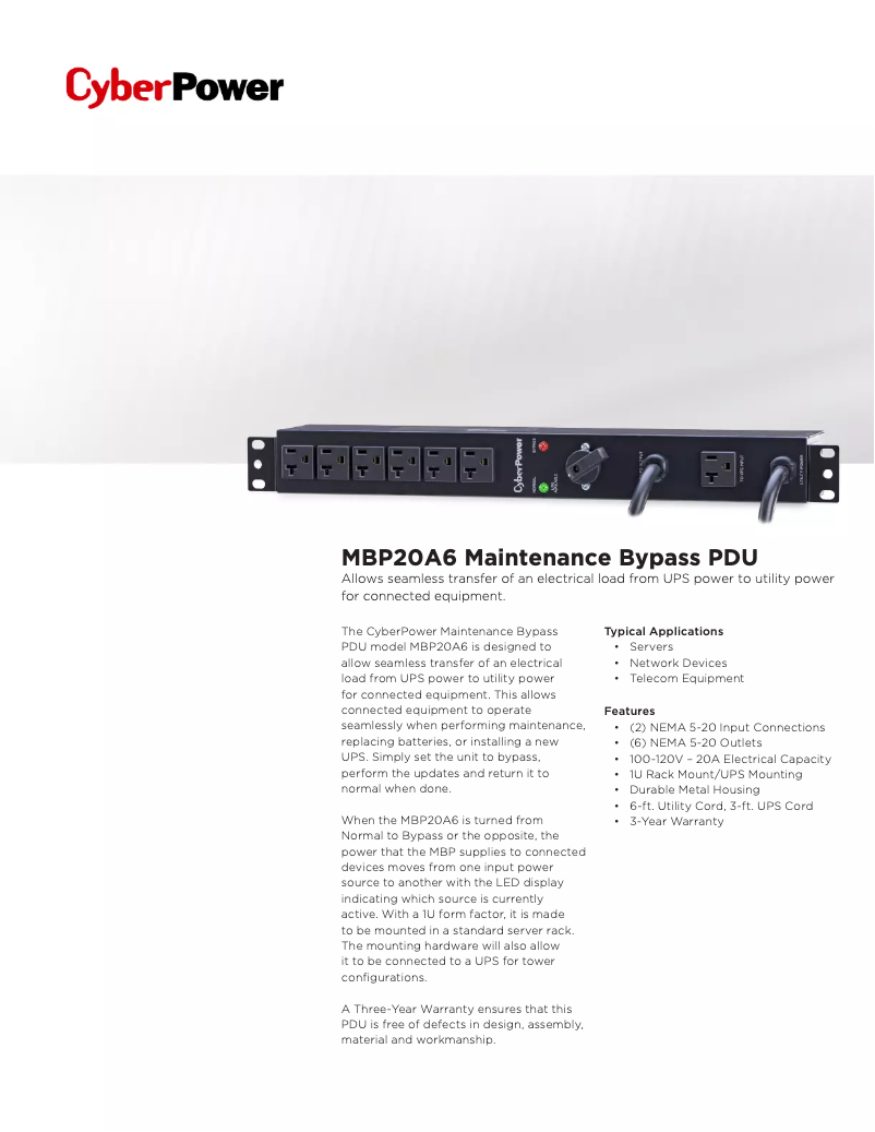 Page n°1 - Fiche technique CyberPower MBP20A6