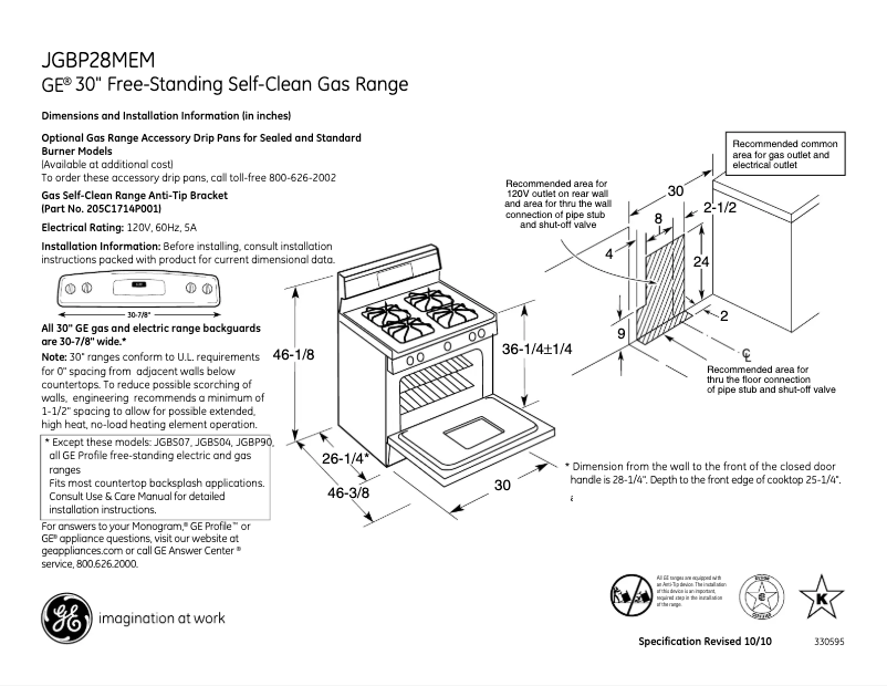 Page n°1 - Fiche technique GE JGBP28MEMBS
