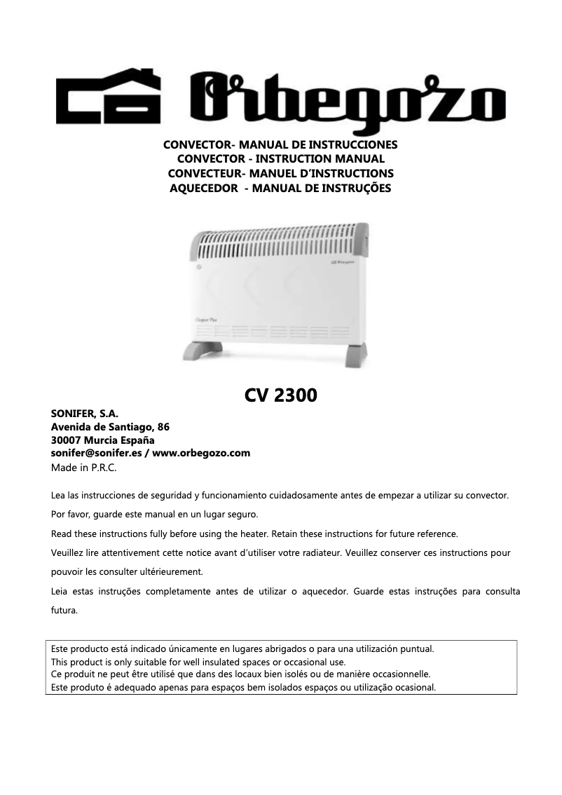 Page 1 de la notice Manuel utilisateur Orbegozo CV 2300 A