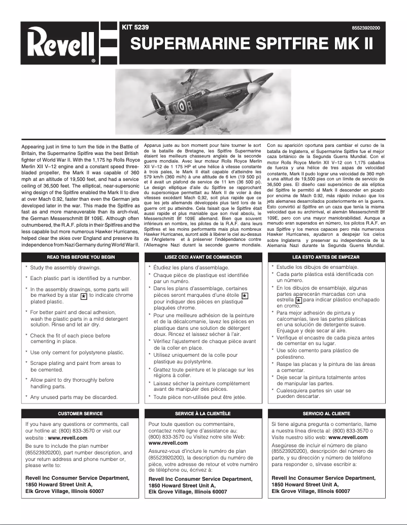 Page n°1 - Manuel utilisateur Revell Supermarine Spitfire Mk II
