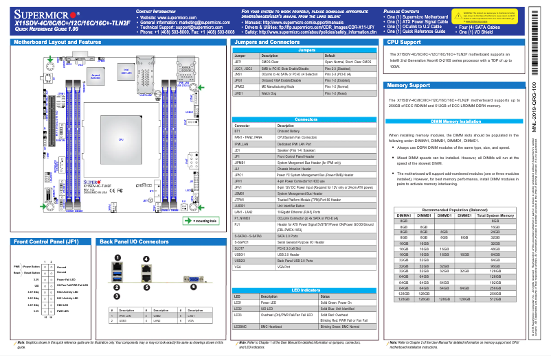 Page 1 de la notice Guide de démarrage rapide Supermicro X11SDV-16C+-TLN2F