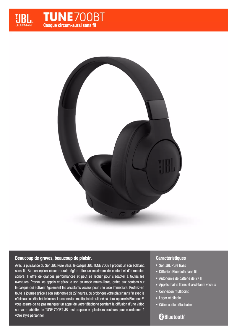 Page 1 de la notice Mode d'emploi JBL Tune 700BT
