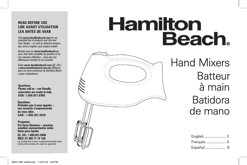 Page n°1 - Manuel utilisateur Hamilton Beach 62669