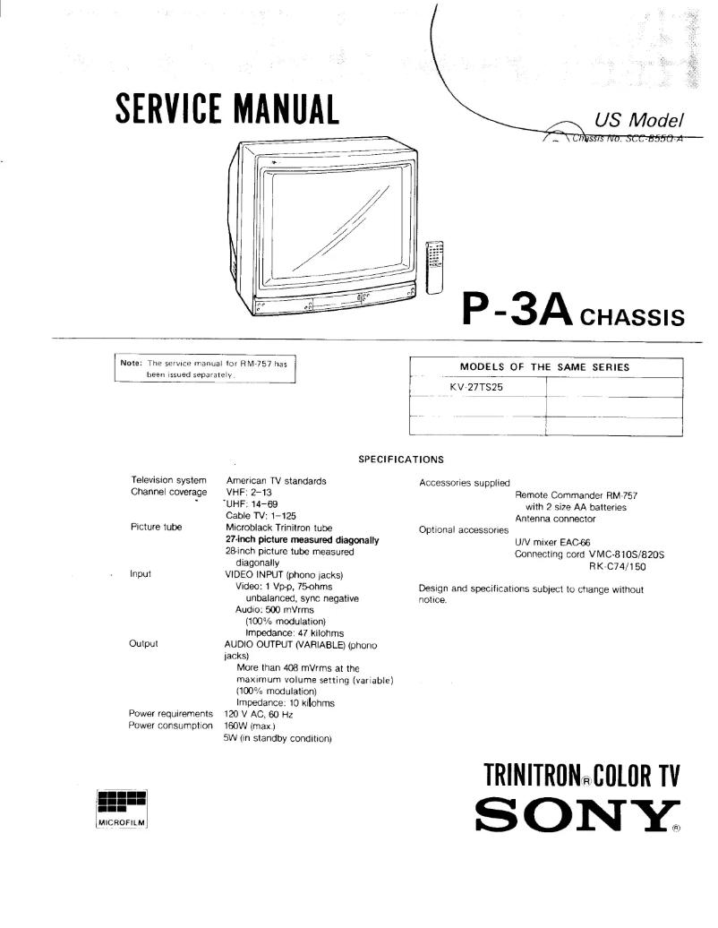 Page 1 de la notice Manuel utilisateur Sony KV-27TS25