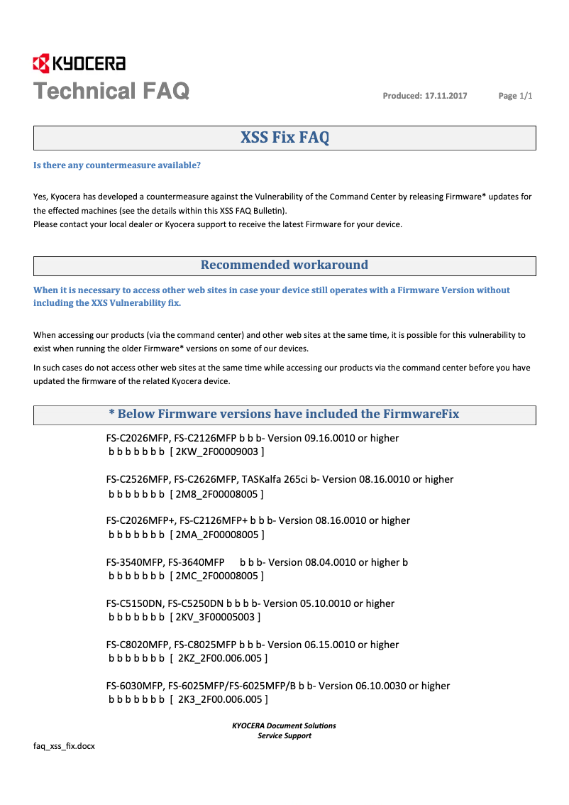 Page 1 de la notice FAQ Kyocera ECOSYS P3050dn