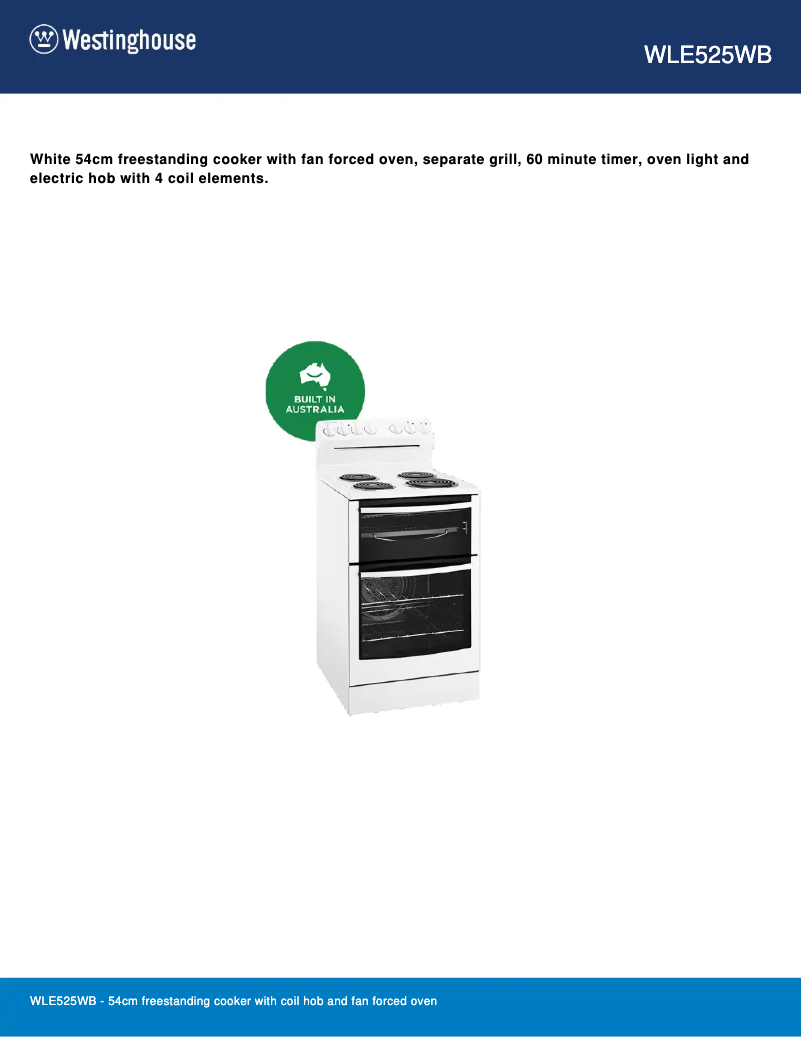 Page n°1 - Fiche technique Westinghouse WLE525WB