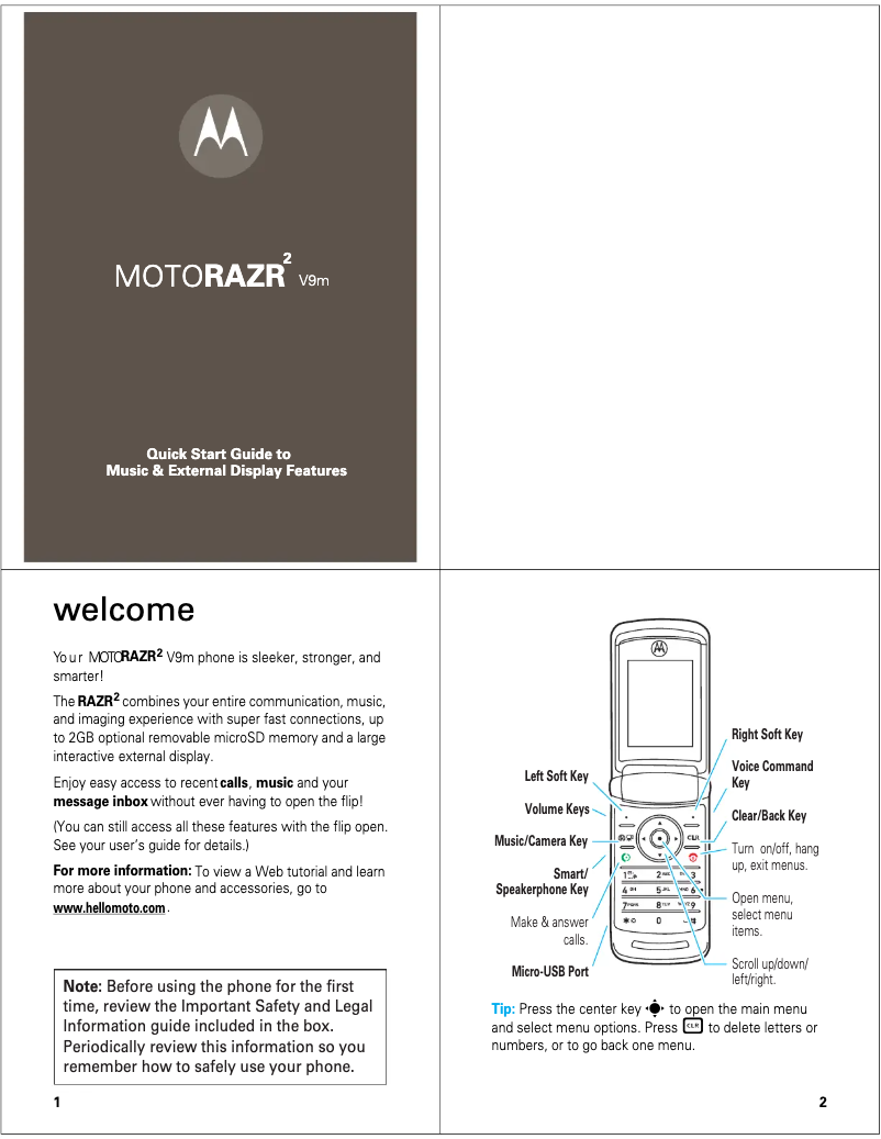 Page 1 de la notice Guide de démarrage rapide Motorola RAZR2 V9m