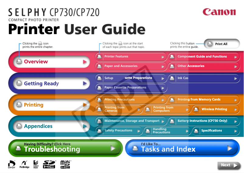 Image de la première page du manuel de l'appareil Selphy CP730