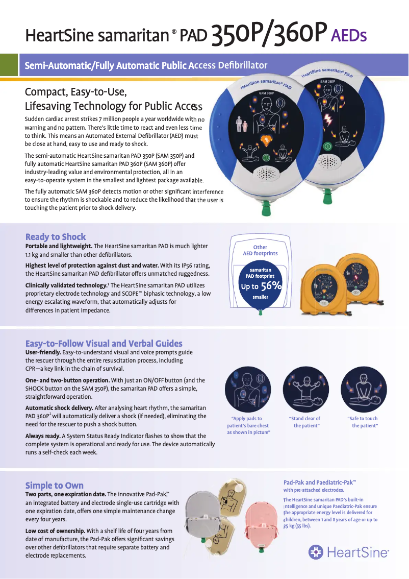 Page 1 de la notice Fiche technique HeartSine Samaritan PAD SAM 360P