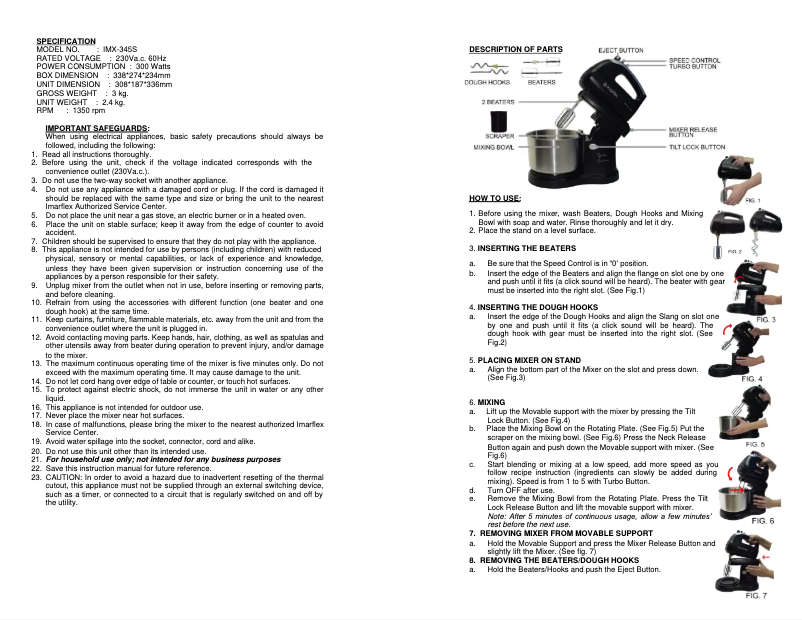 Image de la première page du manuel de l'appareil IMX-345S