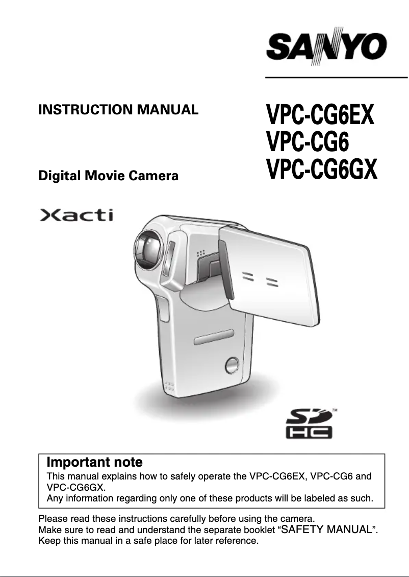 Page n°1 - Manuel utilisateur Sanyo Xacti VPC-CG6GX