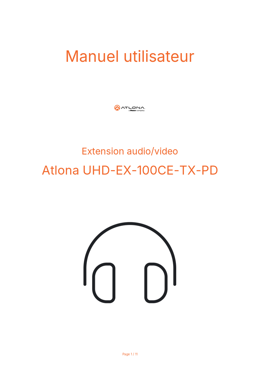 Page n°1 - Manuel utilisateur Atlona UHD-EX-100CE-TX-PD