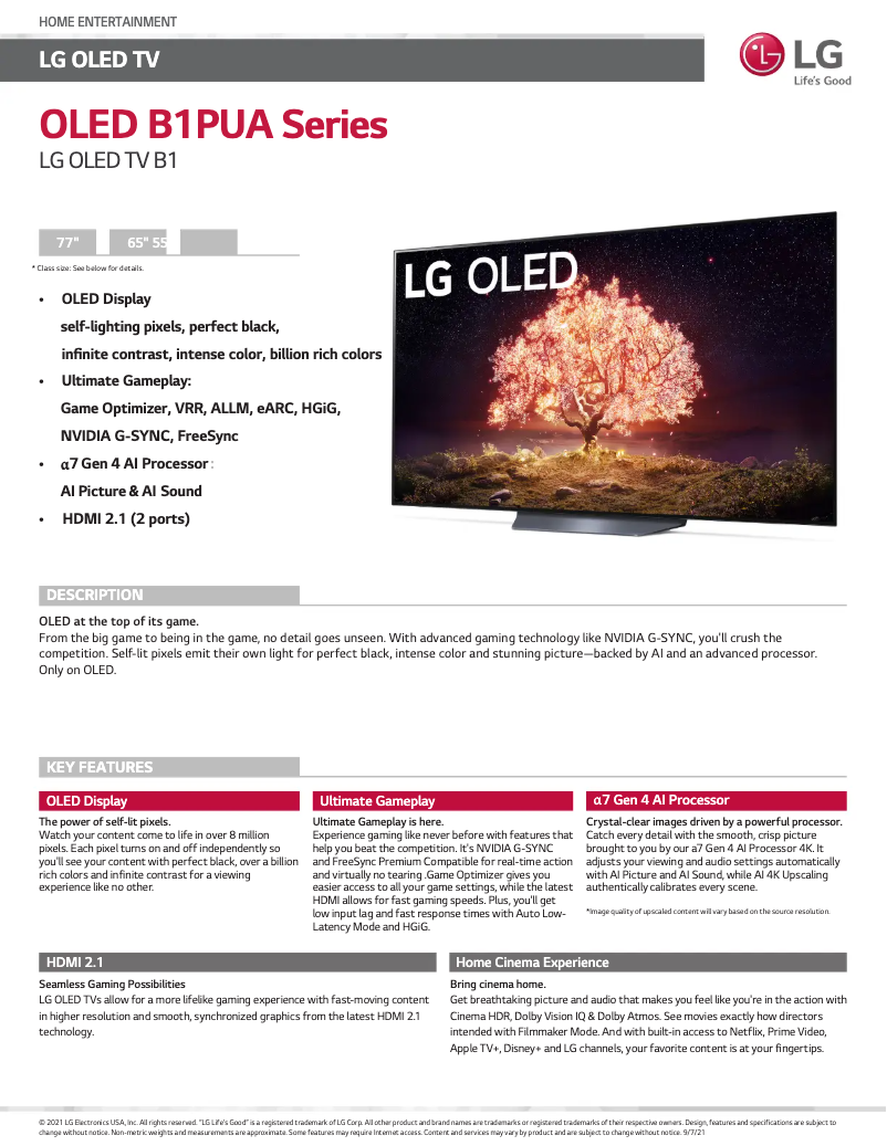 Page n°1 - Fiche technique LG OLED55B1PUA