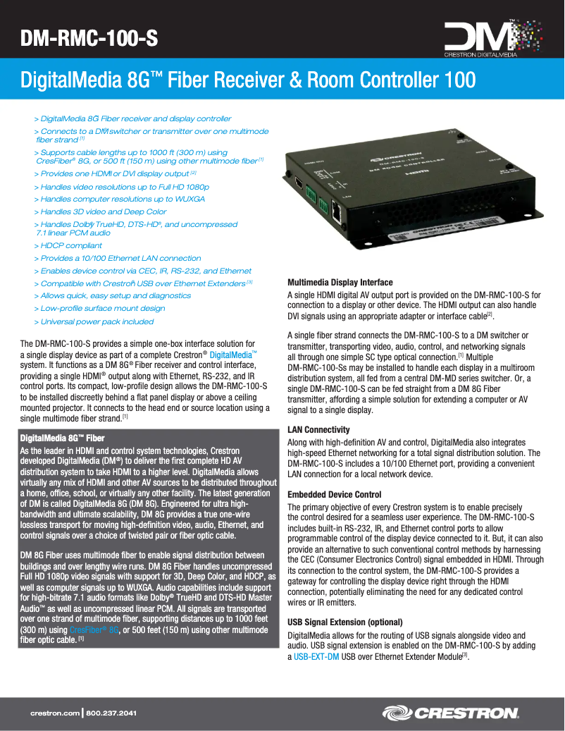 Page n°1 - Fiche technique Crestron DM-RMC-100-S