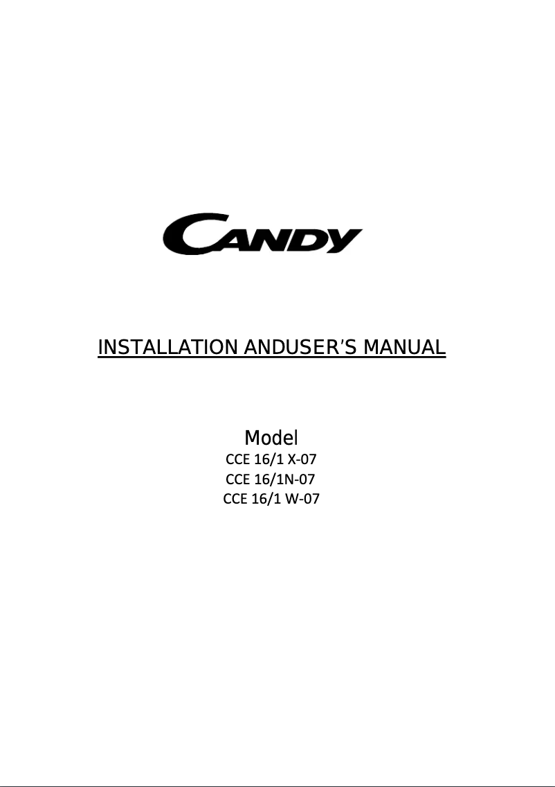 Page 1 de la notice Manuel utilisateur Candy CCE16/1W-07