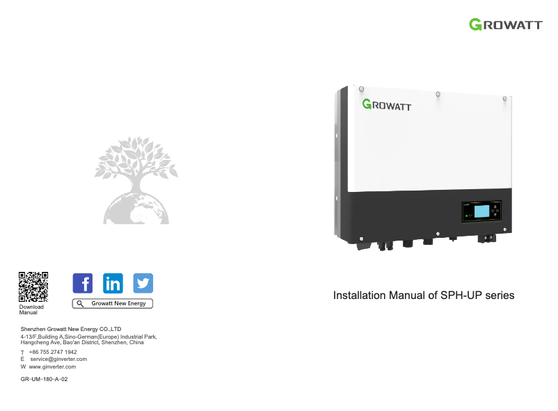 Page 1 de la notice Manuel utilisateur Growatt SPA 3KTL BL-UP