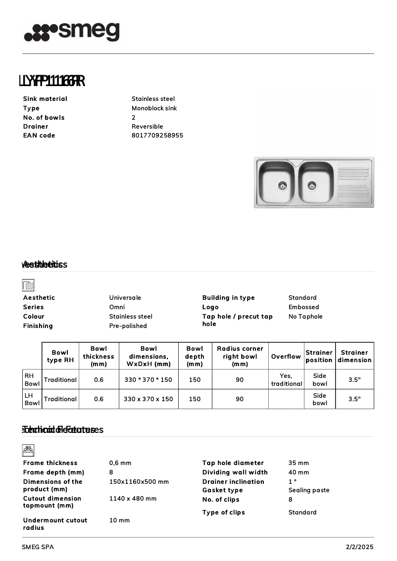 Page n°1 - Manuel utilisateur Smeg LYP116R