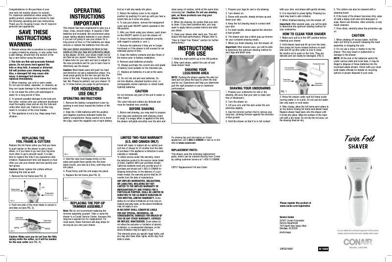 Page 1 of the manual User Manual Conair LWD1RN